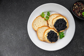lumpfish caviar seafood black caviar natural fresh appetizer meal food snack on the table copy space food background rustic top view