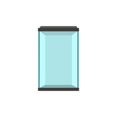Empty high glass aquarium of a rectangular shape. Vector illustration on blank white background.