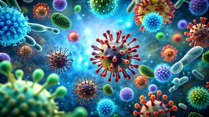 Fototapeta premium Vibrant Visualization: Viruses and Bacteria in Focus