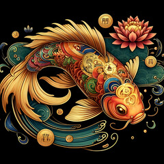 koi fish Heijin background  illustration generative AI