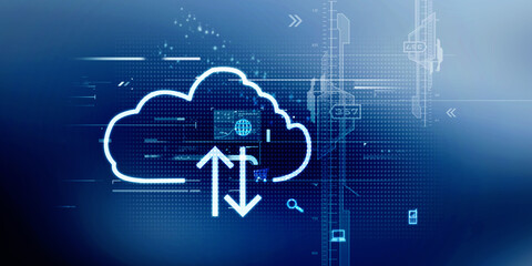 2d illustration uploading downloading arrow with cloud 
