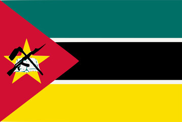 The flag of Mozambique. Flag icon. Standard color. Standard size. A rectangular flag. Computer illustration. Digital illustration. Vector illustration.