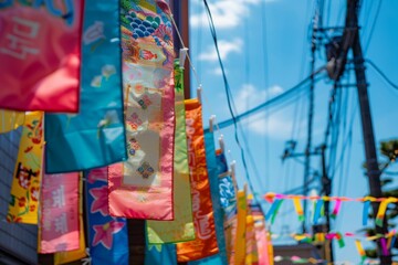 Experience the joy of the festival with colorful flags and banners adorning the streets, creating a festive atmosphere.