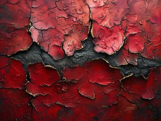 Cracked Glass Abstract Background in Red, Aesthetic Depth and Drama