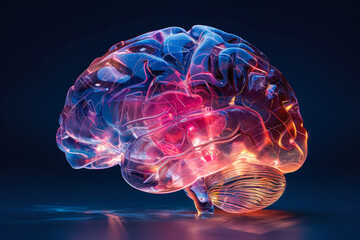 Artistic glass brain render with fiery highlights