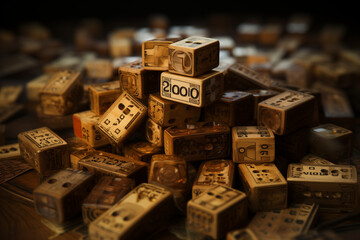 Jeu de dés, domino, chocolat et cubes, concept de hasard et de pari au casino, avec une touche de chance et de réussite en gros plan.