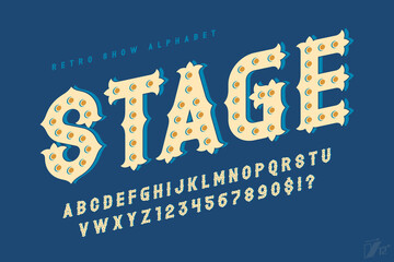 Retro circus alphabet design, cabaret, fairy LED lamps letters and numbers. © Aleksandr