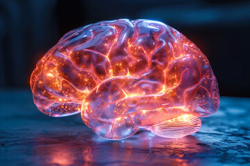 Fiery brain sculpture with intricate lighting