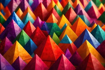 Abstract raised 3d triangle pyramid pattern in rainbow colorful colors background