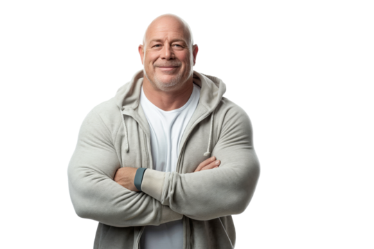 Smiling Muscular Caucasian Man in a Gray Hoodie - Powered by Adobe