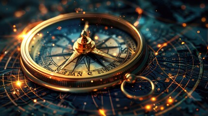 The digital compass: A strategic explorer for businesses, Vision crisis, Mission path, Agency creative, Digital strategy, Market decision, Achievement strategy, Financial stock, Generative Ai