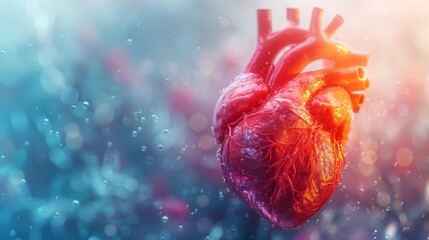 Human Heart Close-Up Double Exposure Silhouette with Arteries, Vibrant Colors - Medical Science Concept with Copy Space