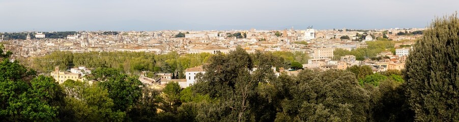 Obraz premium Rome, Italy - April 11, 2024: Rome, Italy - April 11, 2024: Aerial view of the city of Rome from one of the viewpoints on the hills in Rome, Italy