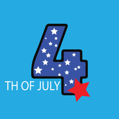 4th of July Number 4 with Stars. Patriotic Independence Day Typography or Decoration Vector..Art & Illustration