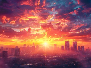 Vibrant Sunrise Over Captivating Cityscape Symbolizing New Beginnings and Optimism