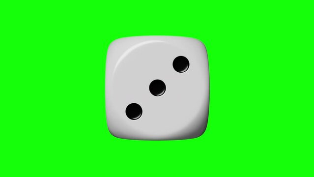 Single dice turning on green background. 3d loopable animation