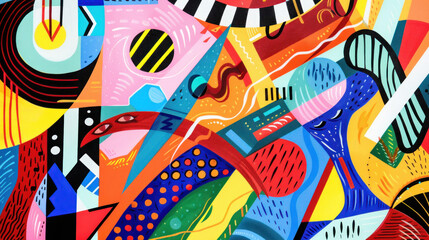 Colorful abstract art with geometric shapes and bold lines