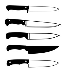 knifes in vector, black and white shapes of knives in vector 