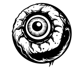 Striking black and white digital detailed zombie eye for spooky halloween designs and decorations