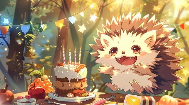 Hedgehog Celebrating a Delightful Party in the Enchanting Forest