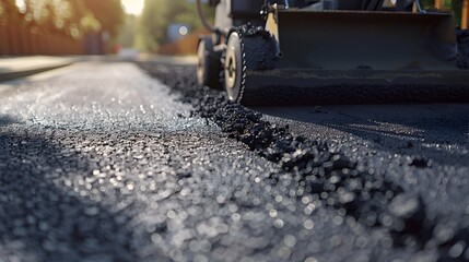 Meticulously Paving the Way:Skilled Construction Worker Lays Smooth Asphalt Roads and Pathways
