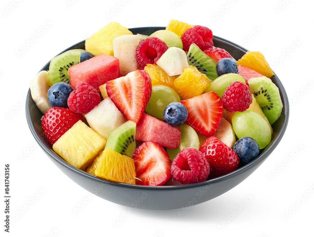 Wall mural bowl of fresh fruit salad on white background - Wall murals