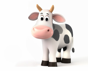 Cartoon cow with black spots. Isolated 3d illustration on white background. 