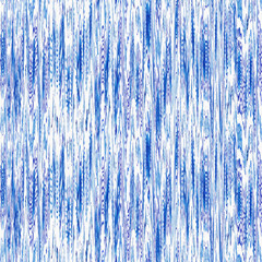 Indigo ikat dye stripe marled seamless pattern. Asian style wavy distort weave print in modern blue white.