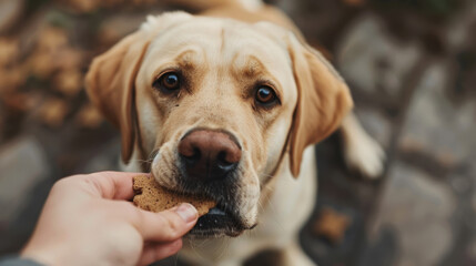 Dog enjoying a treat after a successful training session