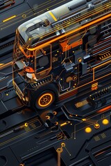 Fototapeta premium Graphic of 3D illustration of a vehicle integrated with advanced technology, emphasizing progress in transportation