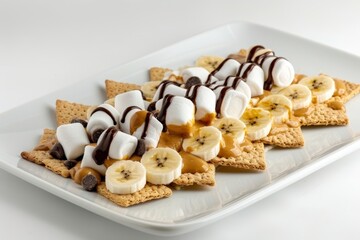 Banana S'more Nachos: A Tasty and Mouthwatering Delight with Peanut Butter Drizzle