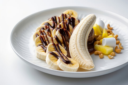 Whimsical Banana Split-Up with Creamy Vanilla and Chocolate Swirls
