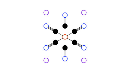 potassium ferrocyanide molecule, structural chemical formula, ball-and-stick model, isolated image e536