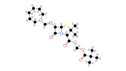pivmecillinam molecule, structural chemical formula, ball-and-stick model, isolated image natural penicillins