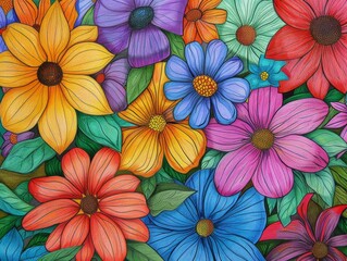 Blooming Spring, Vibrant Hand-Drawn Flower Bouquet.