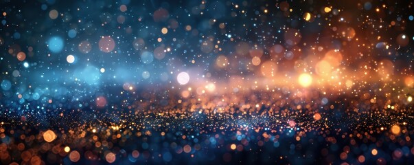 Abstract bokeh lights in blue and orange, perfect for festive backgrounds, holiday celebrations, and magical atmospheres.