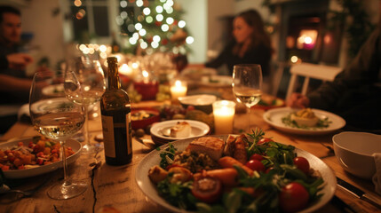 Fototapeta premium Friends hosting a zero-waste dinner party at home