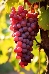 Vineyard with bunch of ripe red grapes