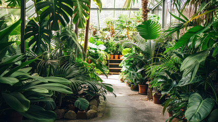 Fototapeta premium Greenhouse filled with lush, thriving plants