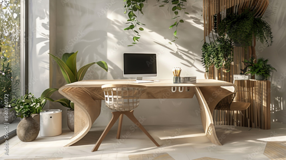 Wall mural Home office with ergonomic furniture made from sustainable materials