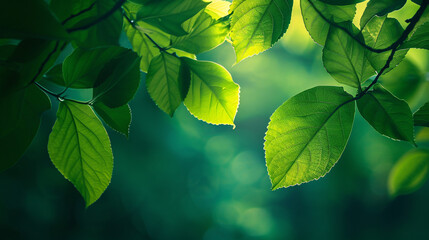 Nature background - green tree leaves in the forest