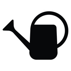 Watering can vector icon. Gardening tool black silhouette. Equipment for plant care. Symbolizing nurturing garden and flowers.