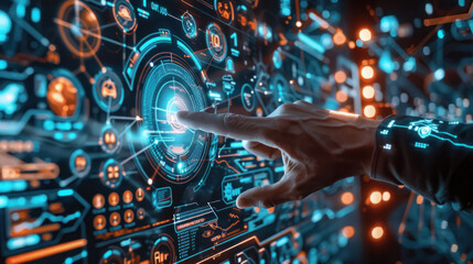 Infographic highlighting technological advancements with futuristic design