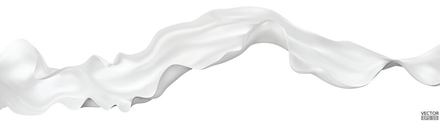 Flying white silk textile fabric flag background. Smooth elegant white Satin Isolated on white Background for grand opening ceremony. White curtain. 3d vector illustration