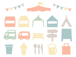 マルシェ関連のゆるいアイコンのセット_くすみカラー5色