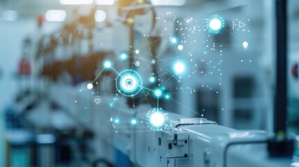 Fototapeta premium Smart sensors and IoT devices integrated into machinery for real-time monitoring and optimization in industry. Smart factory automation
