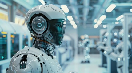 Fototapeta premium High-tech factory with artificial intelligence controlling production processes for optimization. Smart factory automation