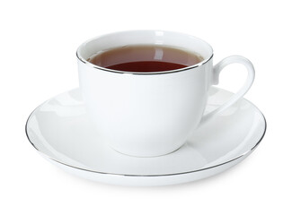 Aromatic tea in cup isolated on white