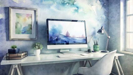 Modern room interior in watercolor style.