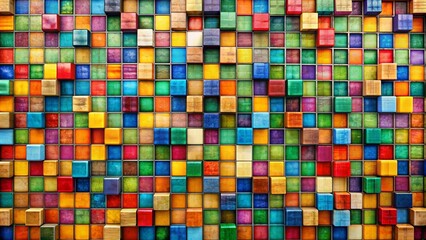 Fototapeta premium Vibrant mosaic of solid colored squares forming a larger image, symbolizing diversity, unity, and multiculturalism in modern society.